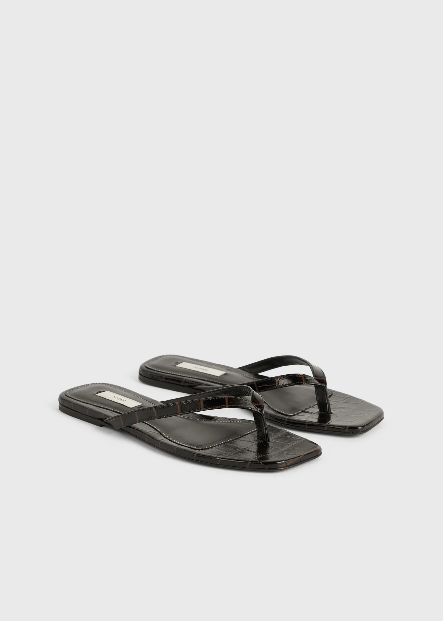 Croco-embossed flip flops dark brown - Image 4