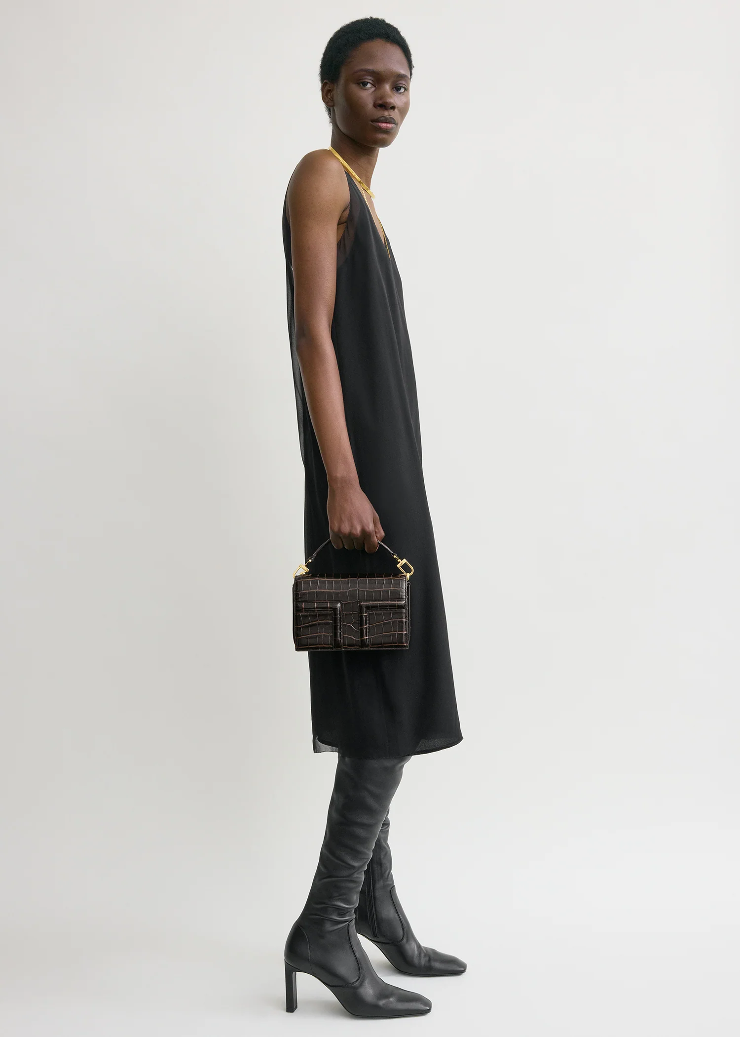 Mini T-flap croco-embossed bag dark brown - Image 3