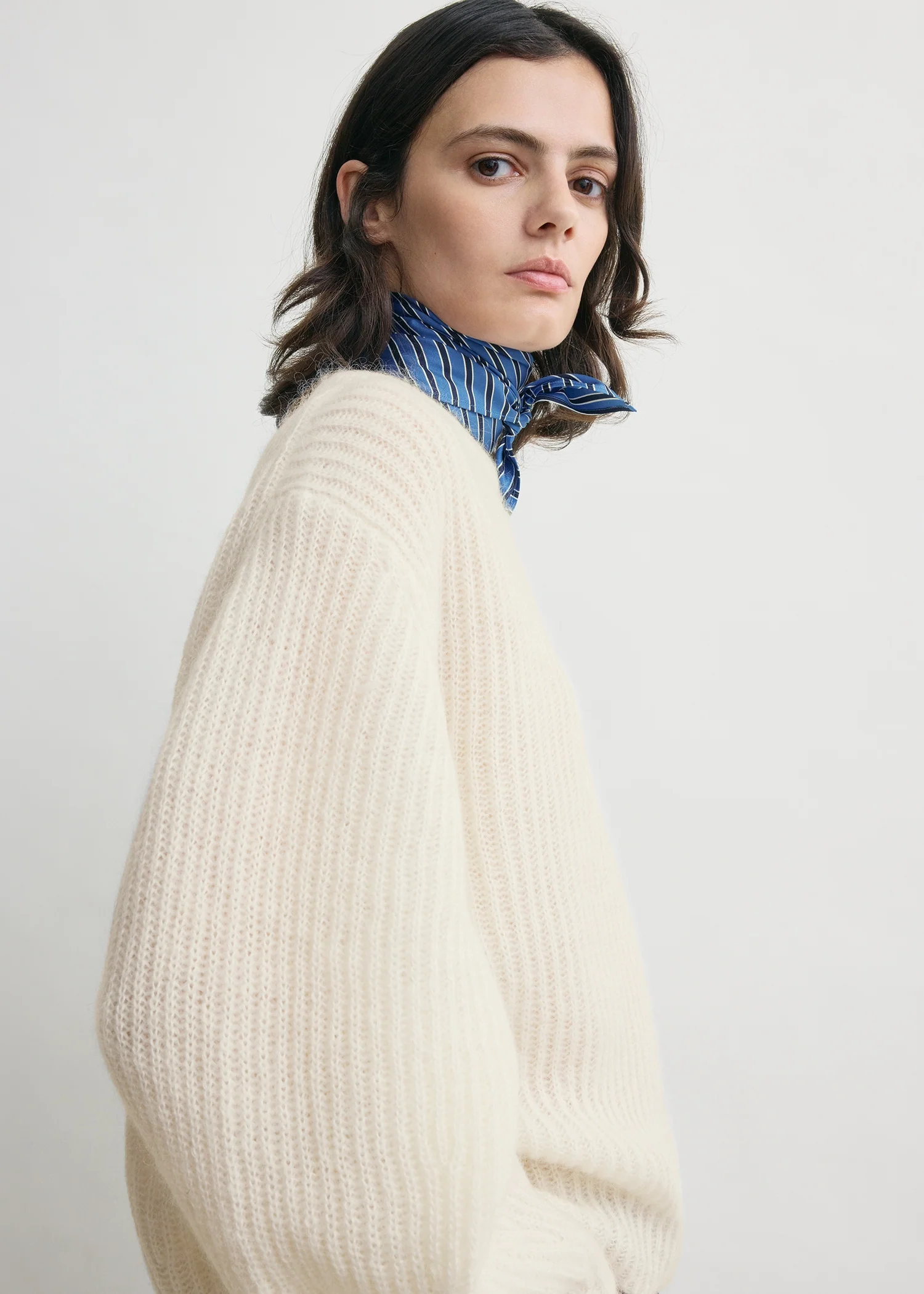 Mohair blend rib knit ecru - Image 4