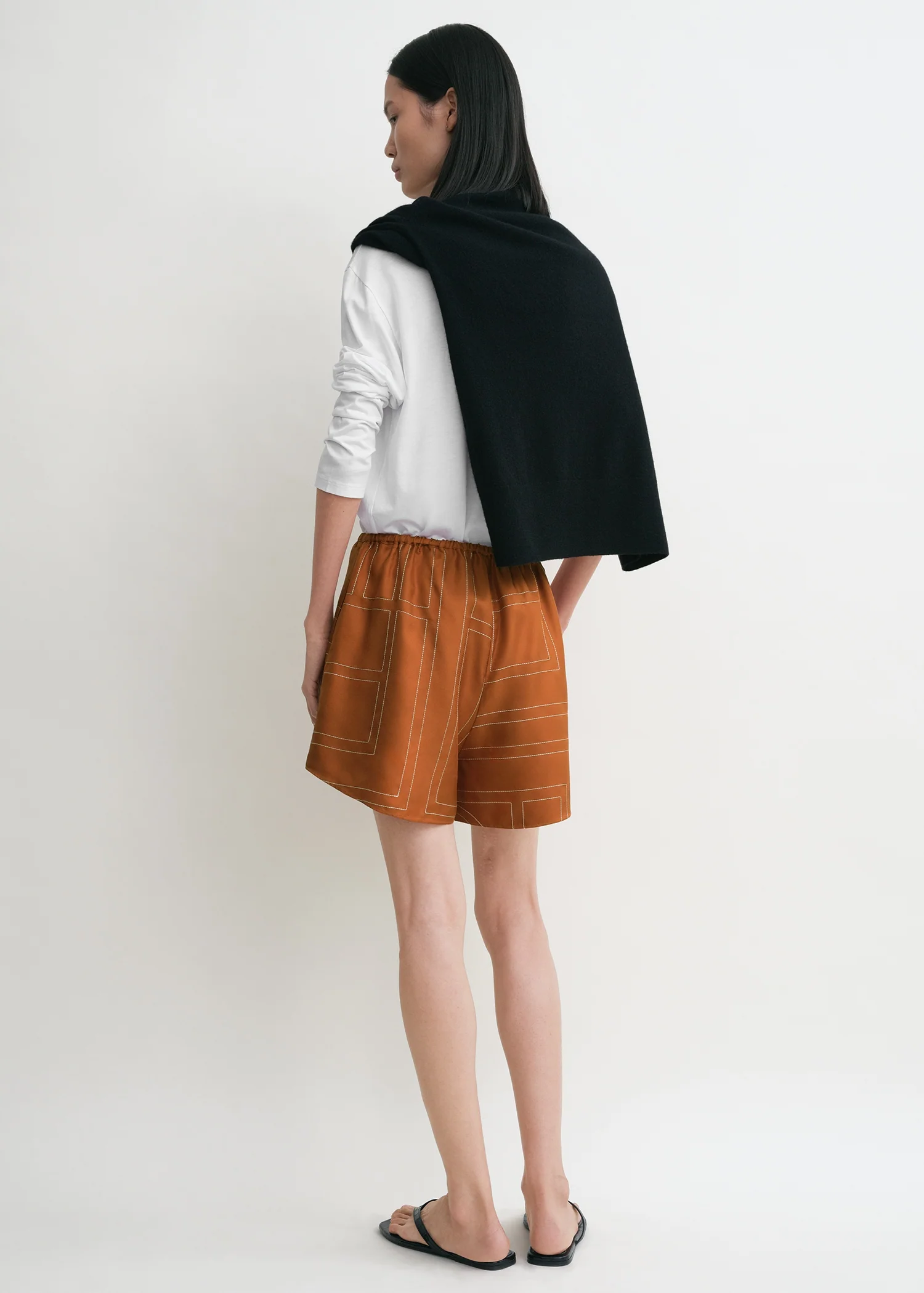 Monogram silk pj shorts terracotta - Image 3