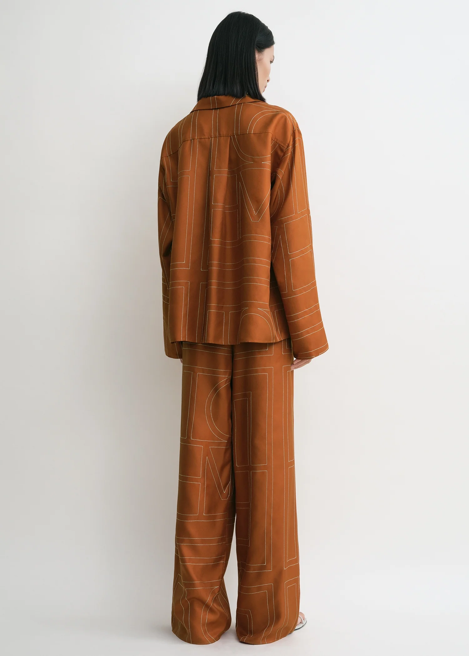 Monogram silk pj top terracotta - Image 3