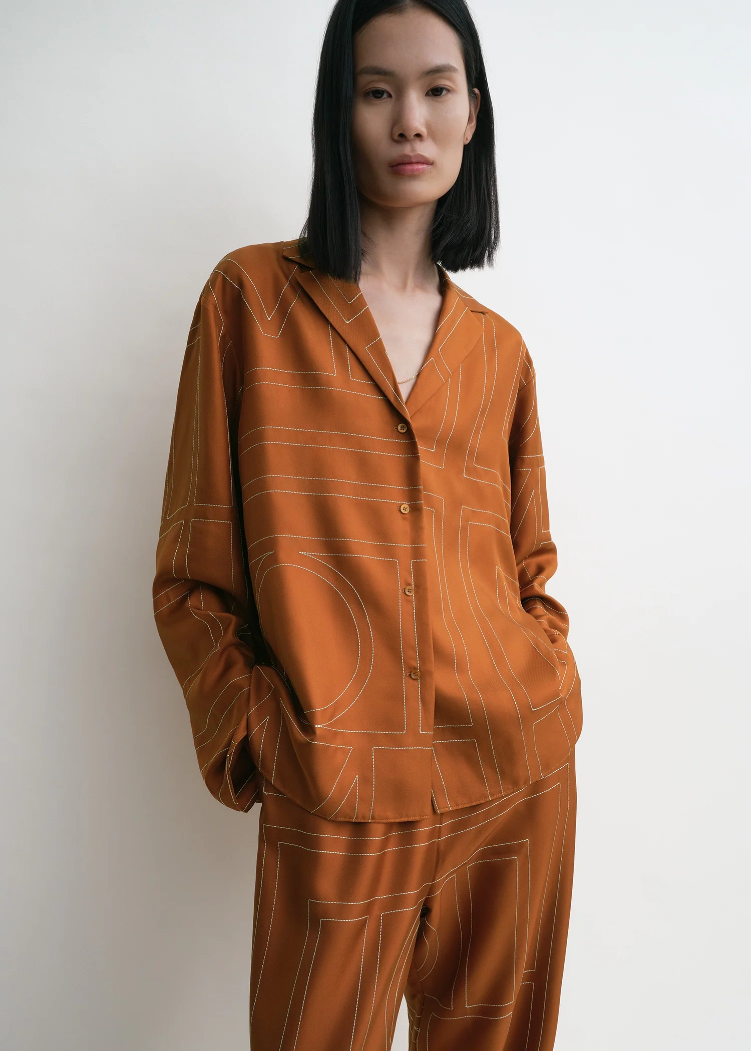Monogram silk pj top terracotta - Image 4