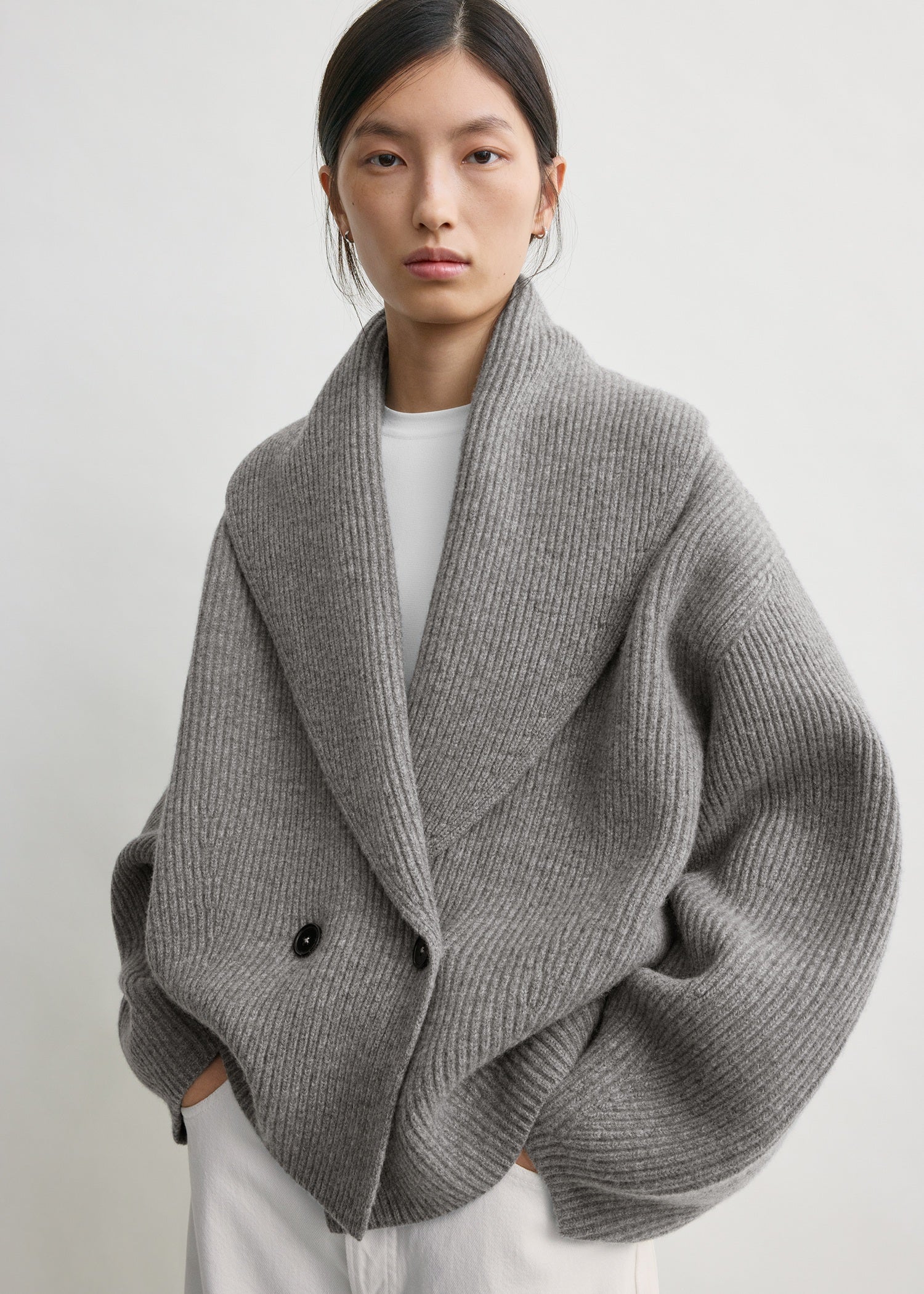 Shawl-lapel cardigan mid grey - Image 4