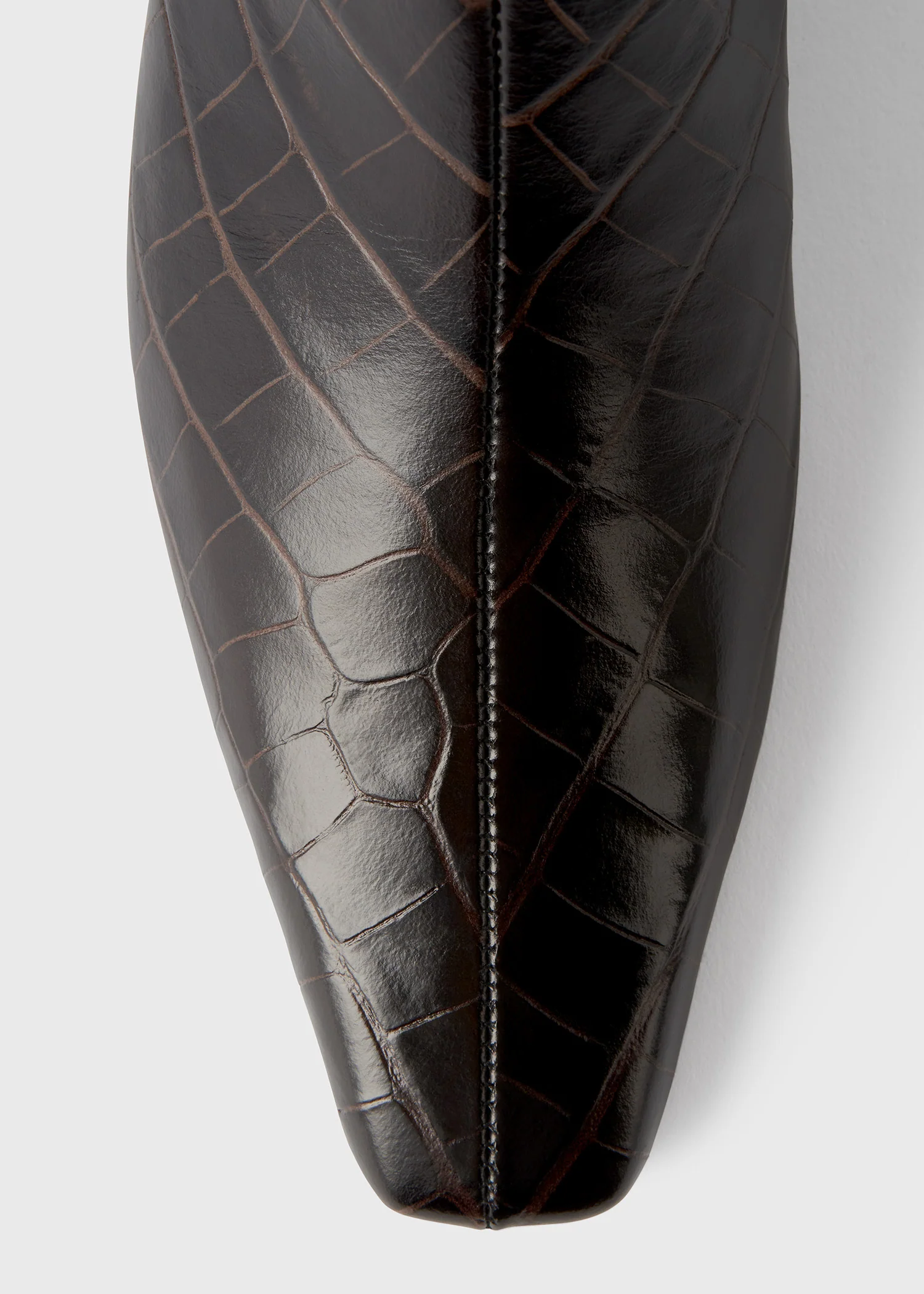 Croco-embossed mid-heel boots dark brown - Image 6