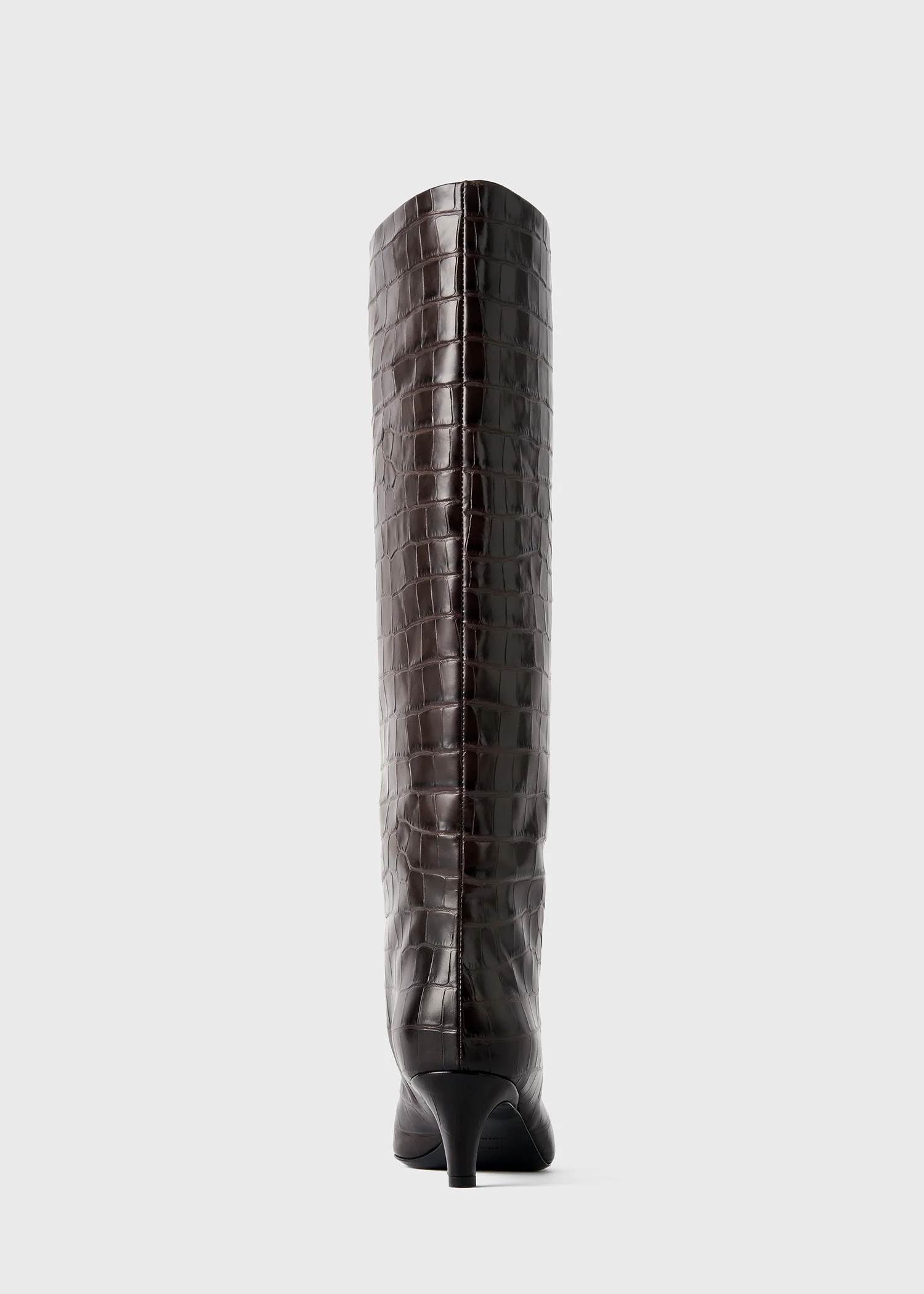 Croco-embossed wide shaft boots dark brown - Image 5